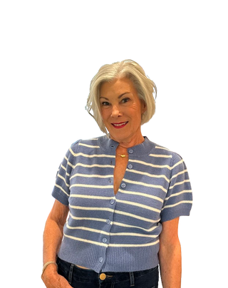 Cashmere Cardigan, Indigo Stripe