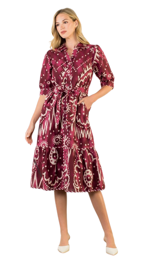 Long Sleeve Print Tiered Dress, PL