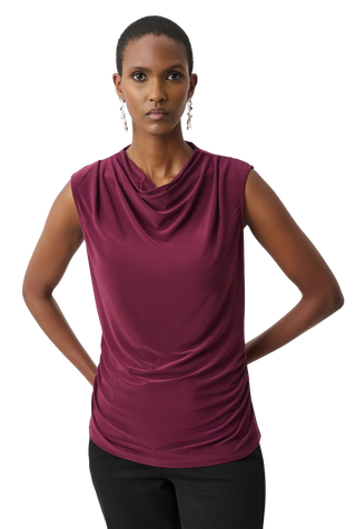 Silky Knit Sleeveless Cowl-Neck Top, Elderberry