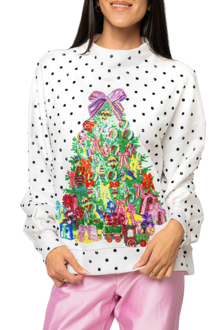 White & Black Poka Dot Multi Christmas Tree Mockneck Sweatshirt