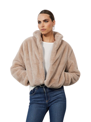 Shawl Collar Cropped Coat, Taupe