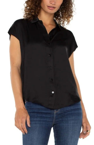 Dolman Slv Collared Btn Front Woven Blouse, Black