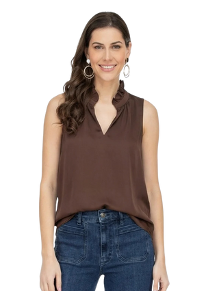Ruffles Neck Shell, Brown