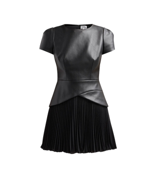 Haddy Leather Pleated Combo Mini Dress, Black/Black