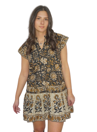 Marina Mini Dress, Black Jacobean