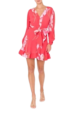 Liv Floral Pleated Mini Dress, Red Multi