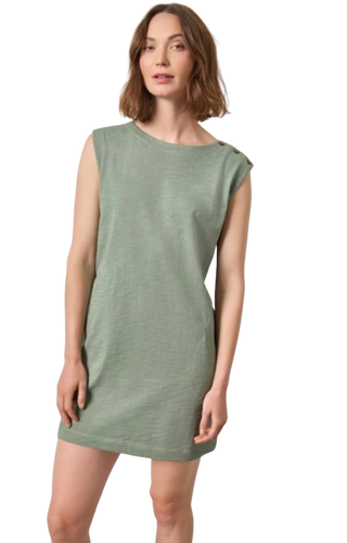 Snap Shoulder Boatneck Dress, Sage