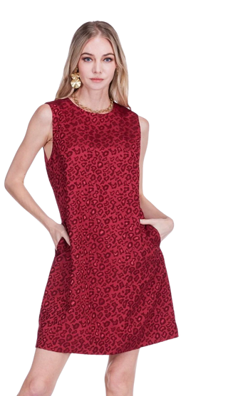 Slvless Shift Dress, Cheetah Brocade