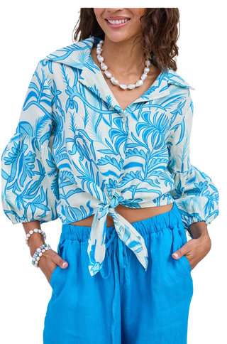 Ava Top Linen, Flora Sky