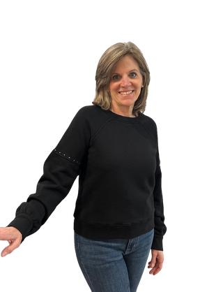 Micro Stud Raglan Pullover, Black