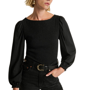 Aidan Smocked Blouse, Jet Black