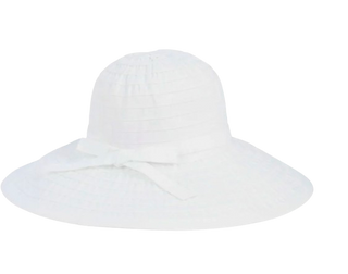 Women's Ribbon Large Brim Hat w/ Bow, White