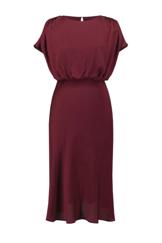 Recycled Satin Blouson A-Line Dress, Merlot