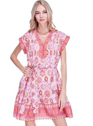 Pin Tuck Edged Dress, Bohemian Sunburst