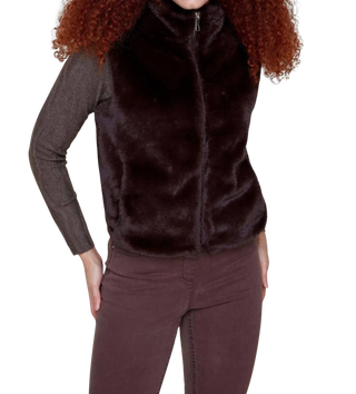 R3879L-E3011 Faux Fur Vest, Chocolate