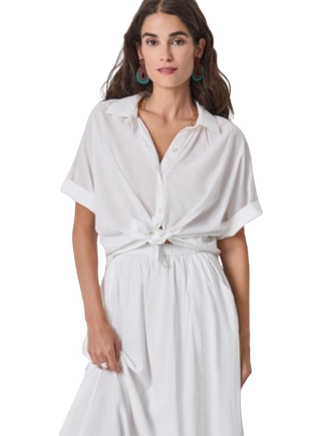 Elbow Sleeve Button Down, White