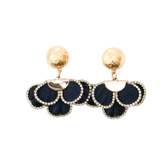 Rhinestone FLower on Hammered Dome, Navy