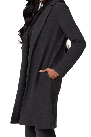 R3865-E3102 Knit Open Coat, Black