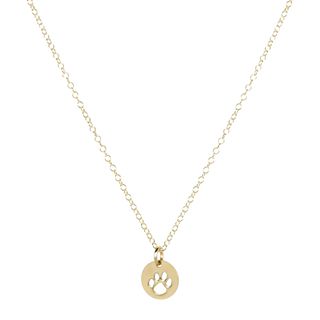 16" Necklace Gold, Paw Print Small Disc