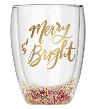 Dbl-Wall Stemless Glass, Merry & Bright