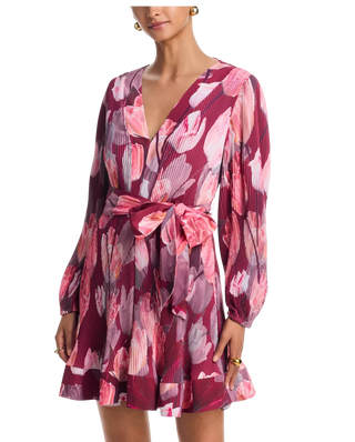 Liv Printed Pleated Dress, Red Multi
