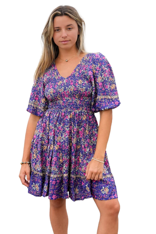 Chloe Smocked Dress, Navy