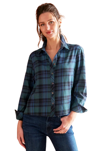 Eugenie Shirt Brushed Teal Plaid, Teal/Blue/Black