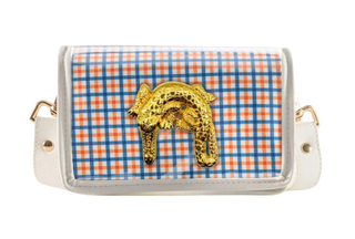 Petite Orange And Blue Plaid Clear Stadium Bag With Gator - Plaid Gator