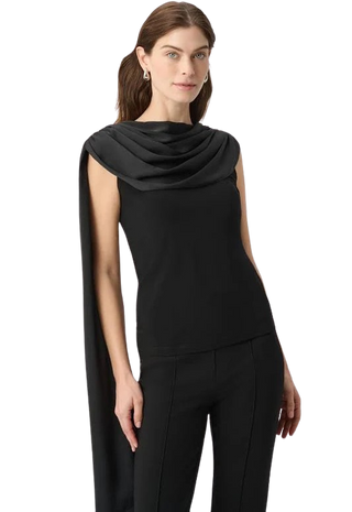Scarf Collar Fitted Top, Black