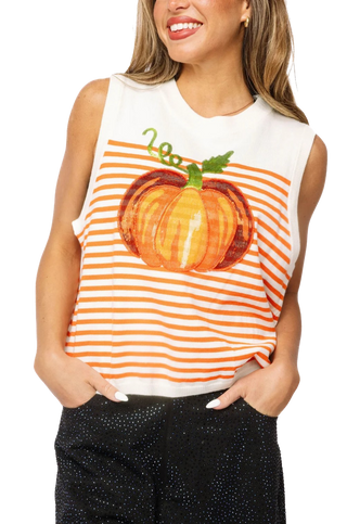 Ivory & Orange Striped Pumpkin Knit Tank