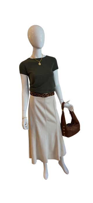 JH2502-1 Suede Long Skirt, Cream