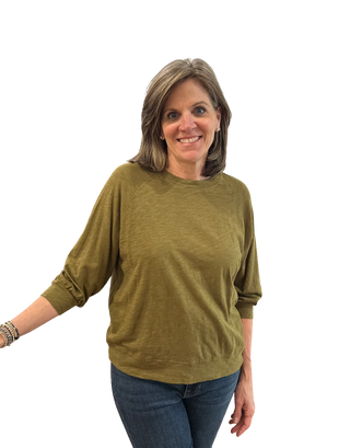 3/4 Slv Raglan Tee w/ Bands, Dk Olive