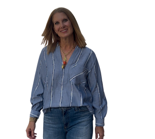 Joni Popover Top Ethnic Stripe, Blue/White