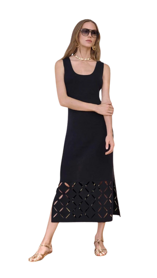 Viscose Sweater Knit Sleeveless Dress, Black