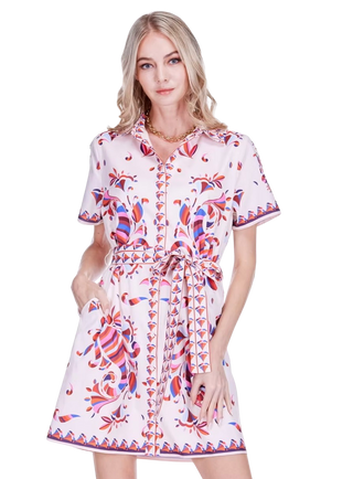 Short Sleeve Shirtdress, Retro Floral