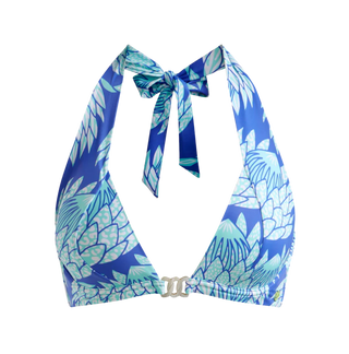 Halter Bikini Top, Blue Protea