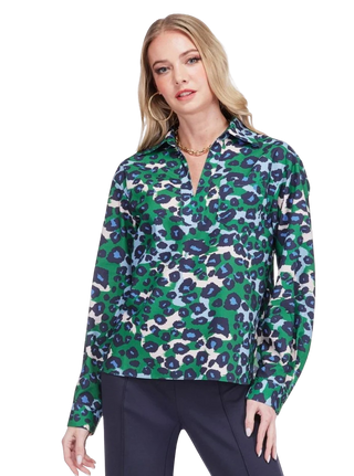 Collar Blouse, Emarald Leopard
