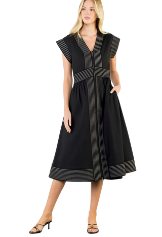 Short Sleeve Zip Up Dress WCT3556-BK
