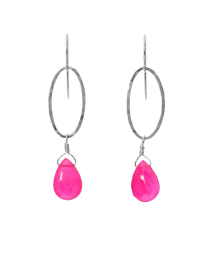 ER-137 Semi-precious Oval Drop, Hot Pink Chalcedony