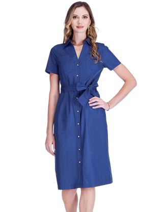 Pocket Midi Shirtdress, Navy