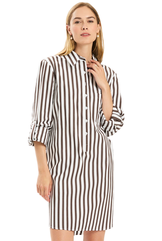 Riley Awning Striped Dress, Demitasse
