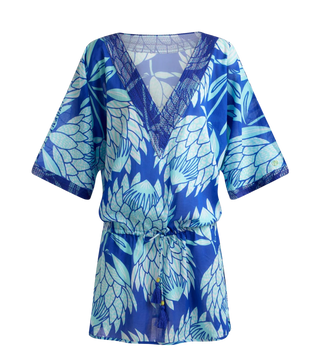 Drop Waist V-Neck Kaftan, Blue Protea