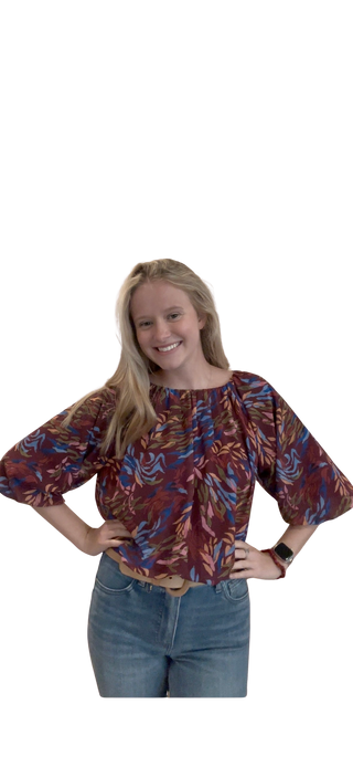 Short Sleeve Print Flowy Top, BG