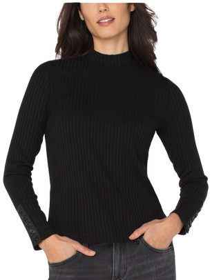 LS Mock Neck Knit Top, Black