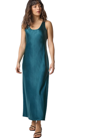 Satin Bias Maxi Dress, Neptune