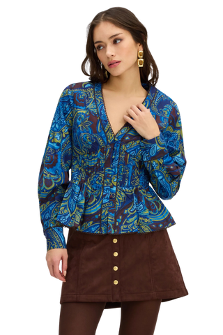 Tatum Blouse, Blue Paisley Print