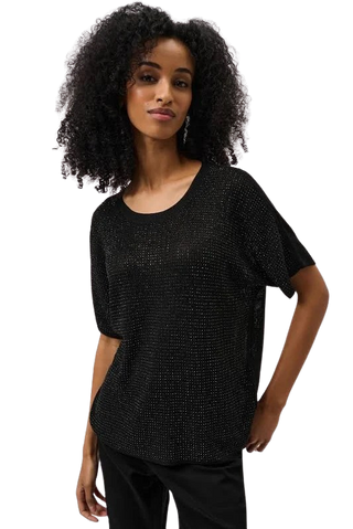 Metallic Knitted T-shirt with Rhinestones, Black