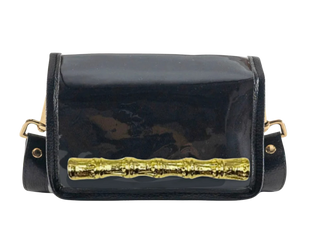 Petite Black Clear Stadium Bag With Gold Bamboo Stick - Black Gold Bamboo