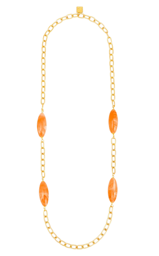 Glossy Resin Long Necklace Fashion Jewelry - Orange White