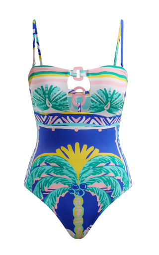 Trim Bandeau Swimsuit, Blue Palm